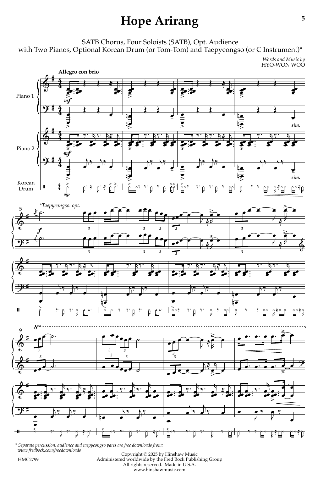 Hyowon Woo Hope Arirang sheet music notes and chords arranged for SATB Choir