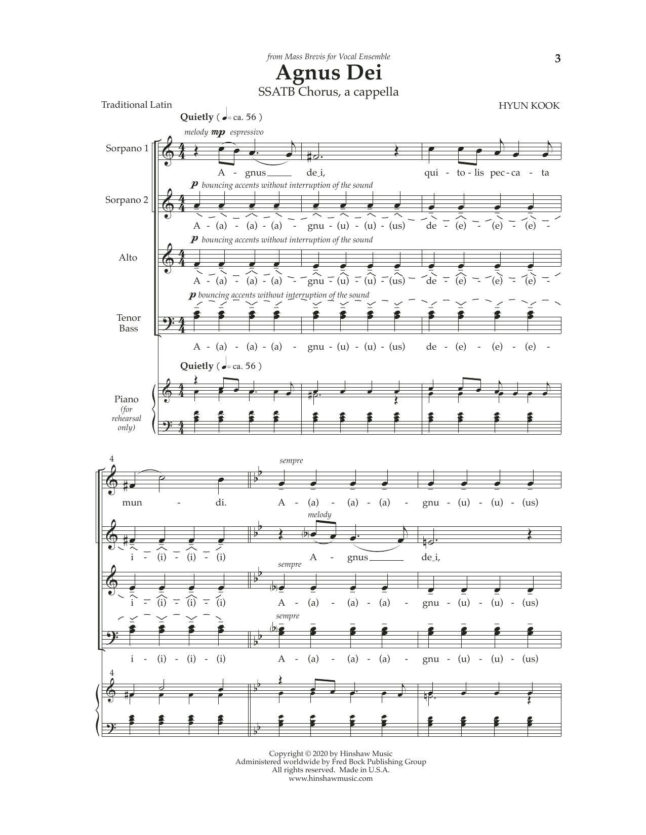 Hyun Kook Agnus Dei sheet music notes and chords arranged for SATB Choir