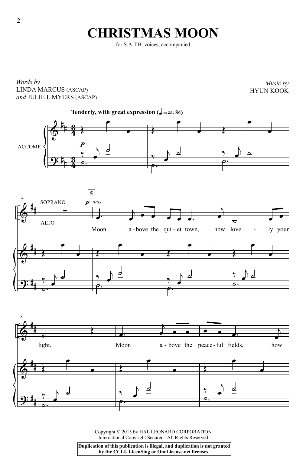 Hyun Kook Christmas Moon sheet music notes and chords arranged for SATB Choir