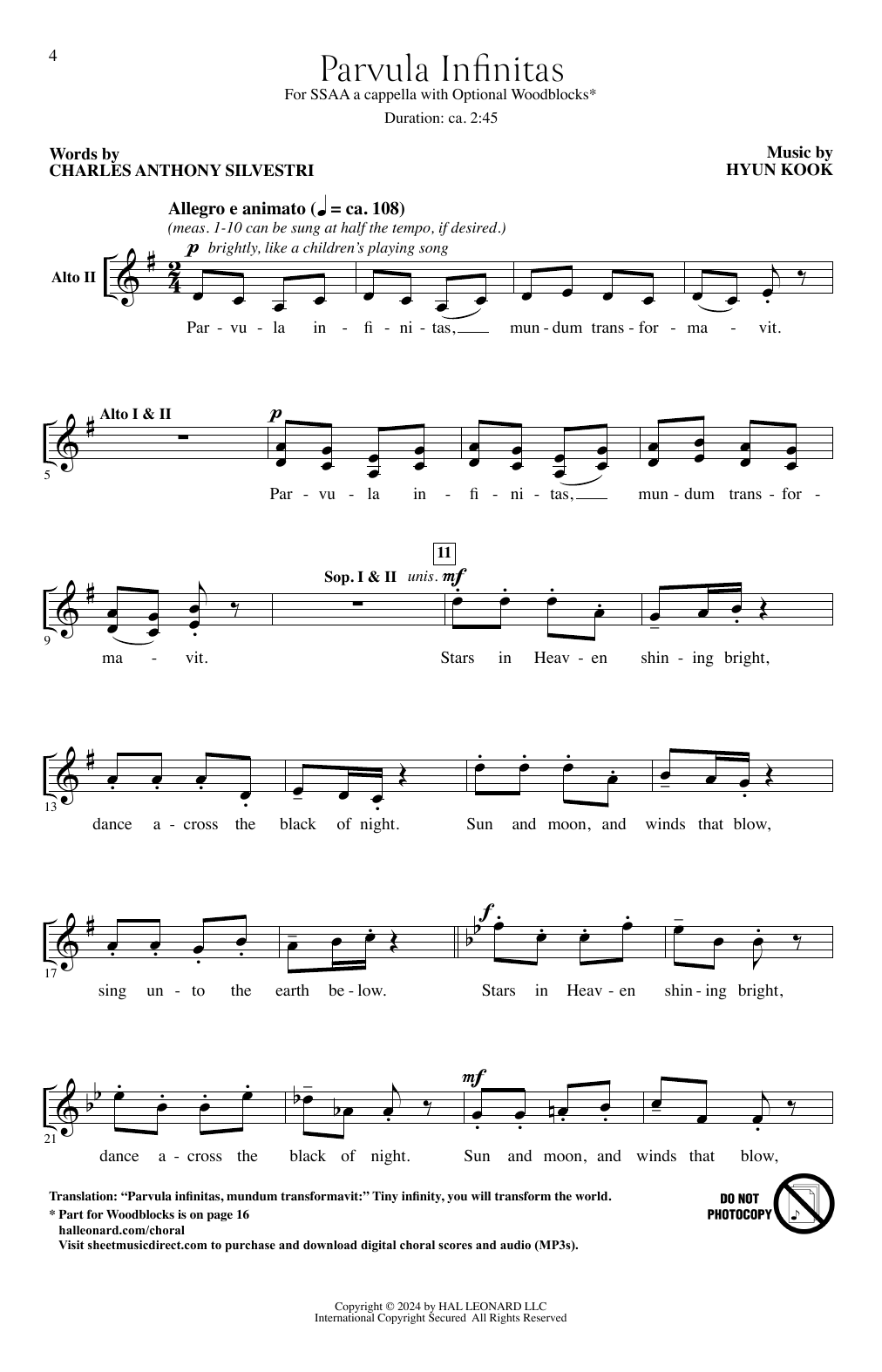 Hyun Kook Parvula Infinitas sheet music notes and chords arranged for SSAA Choir