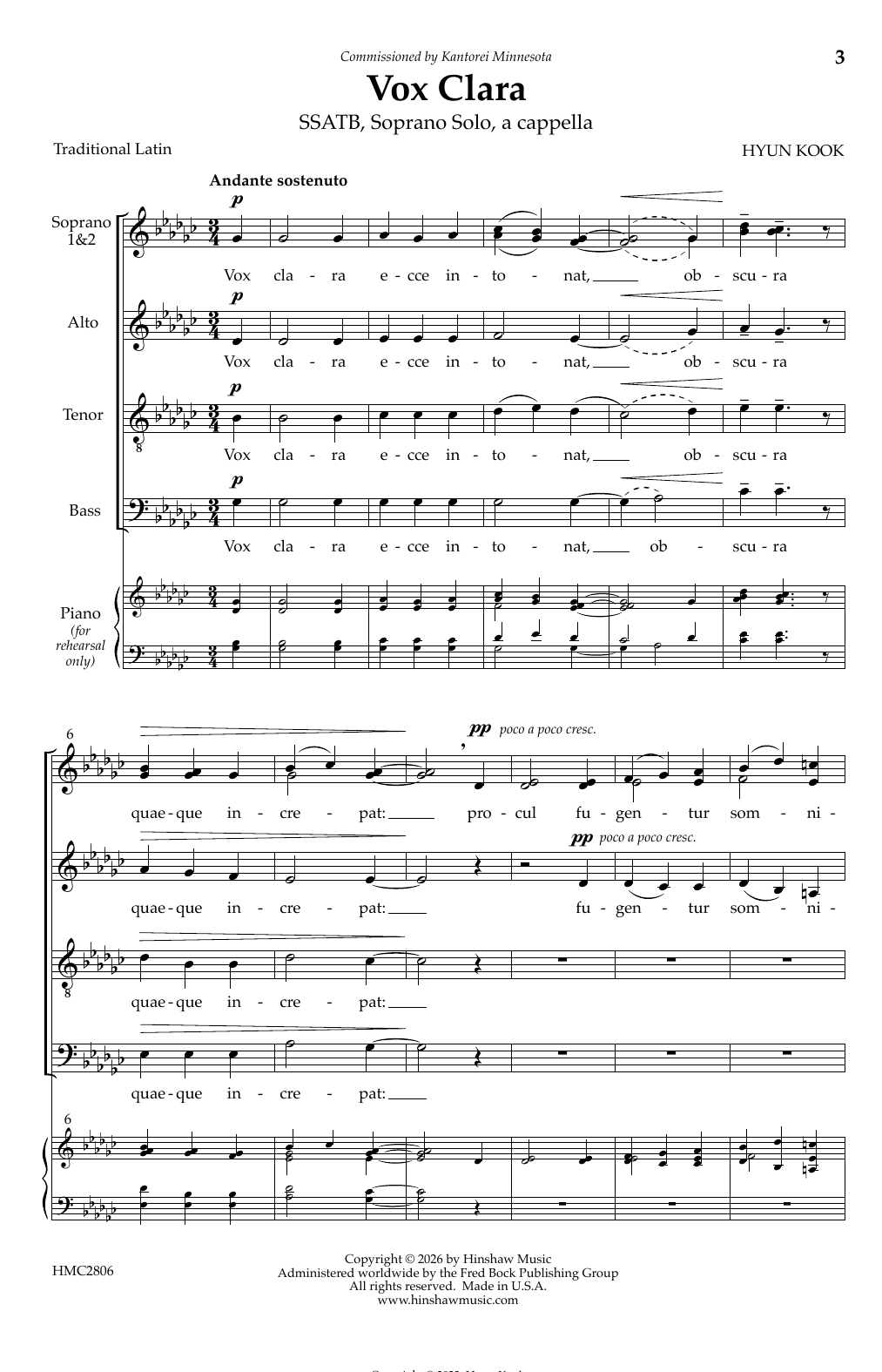 Hyun Kook Vox Clara sheet music notes and chords arranged for SATB Choir
