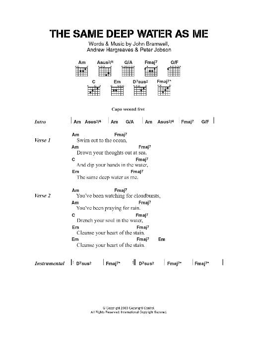 I Am Kloot The Same Deep Water As Me sheet music notes and chords arranged for Guitar Chords/Lyrics
