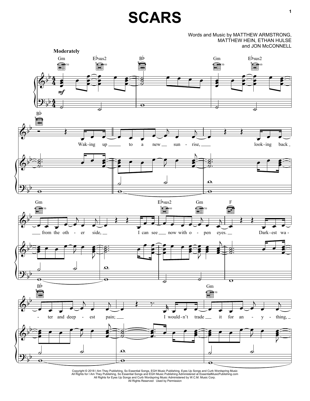 I Am They Scars sheet music notes and chords arranged for Piano, Vocal & Guitar Chords (Right-Hand Melody)
