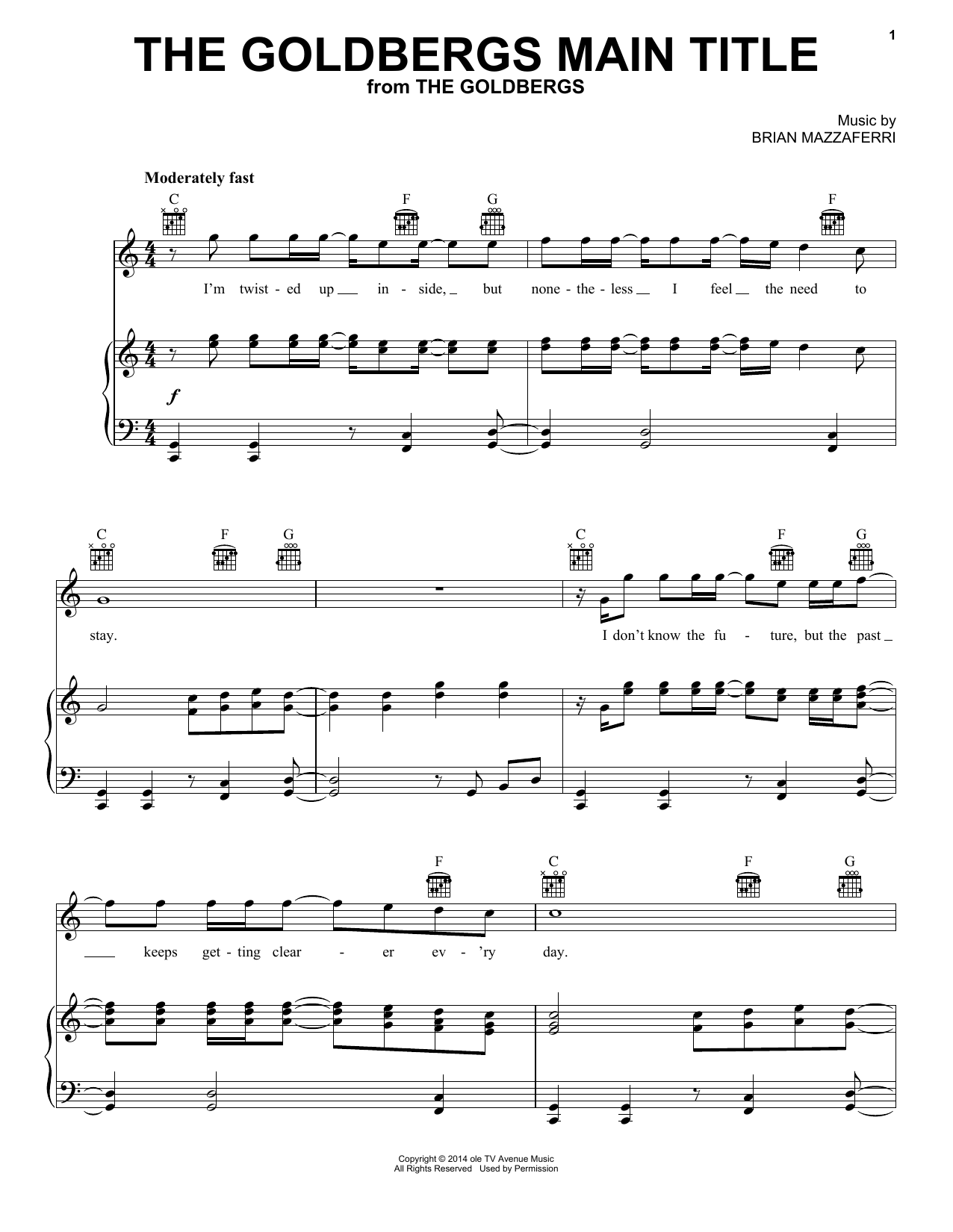 I Fight Dragons The Goldbergs Main Title sheet music notes and chords arranged for Big Note Piano