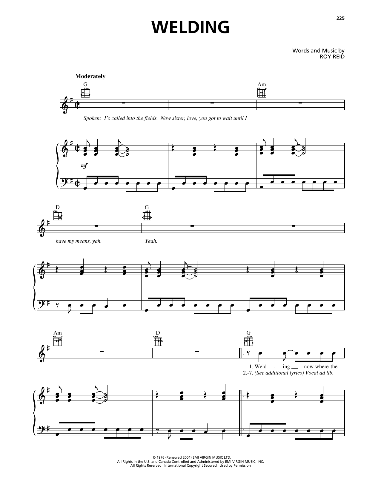 I-Roy Welding sheet music notes and chords arranged for Piano, Vocal & Guitar Chords (Right-Hand Melody)