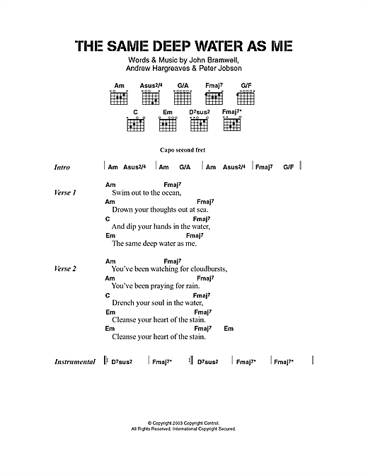 I Am Kloot The Same Deep Water As Me sheet music notes and chords arranged for Guitar Chords/Lyrics