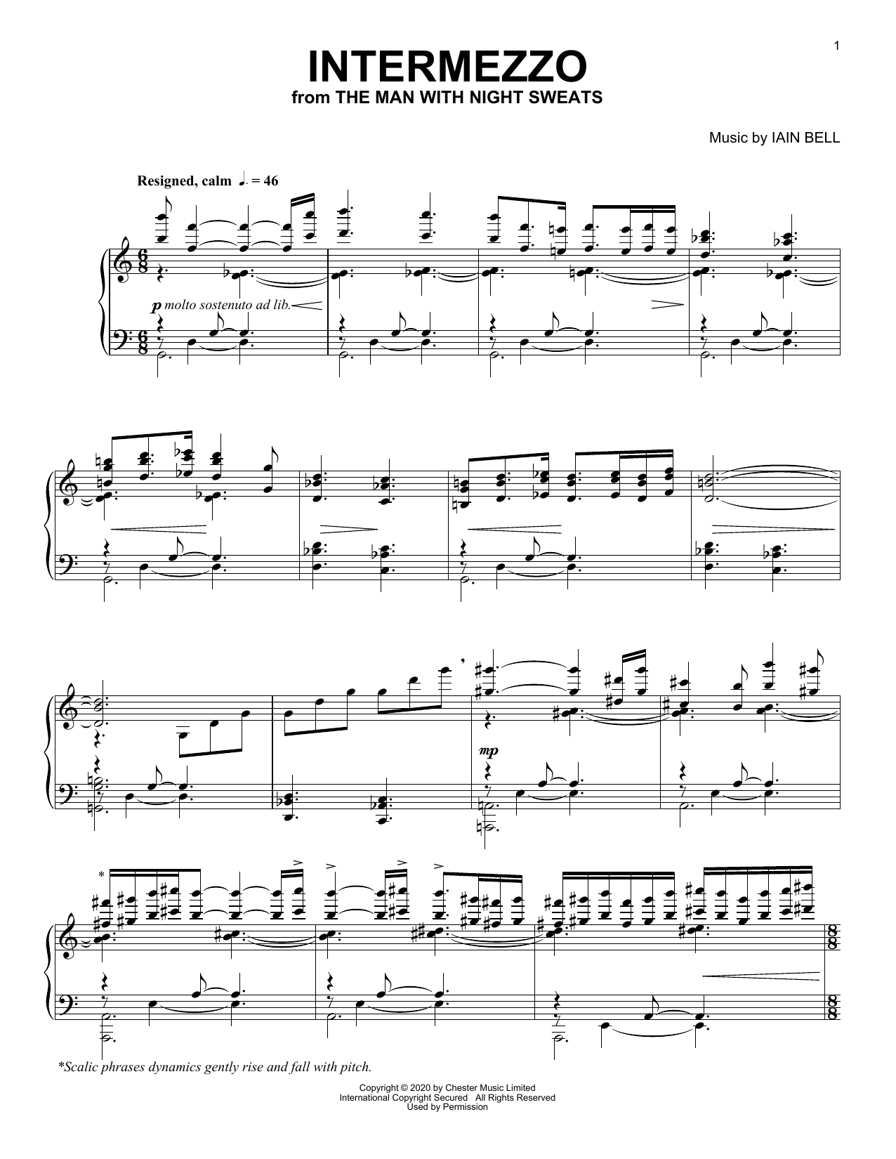 Iain Bell Intermezzo sheet music notes and chords arranged for Piano Solo