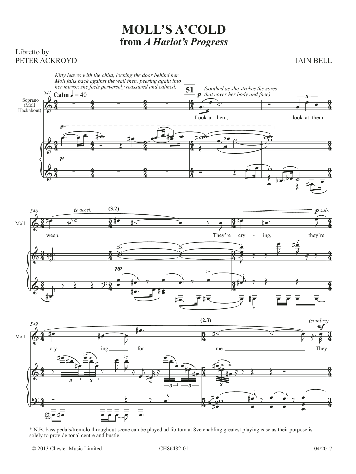 Iain Bell Moll's a'cold sheet music notes and chords arranged for Piano & Vocal