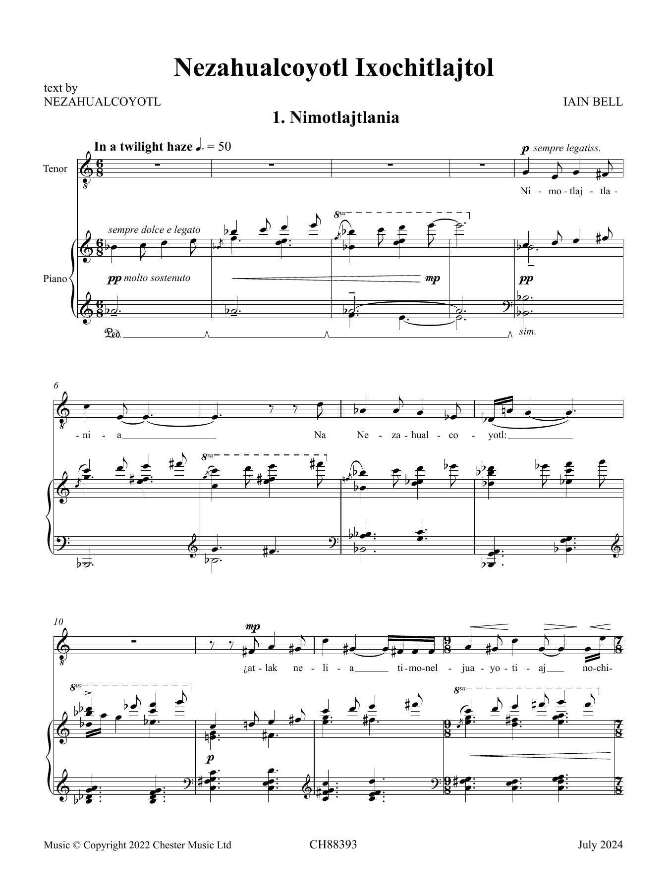 Iain Bell Nezahualcoyotl Ixochitlajtol sheet music notes and chords arranged for Piano & Vocal