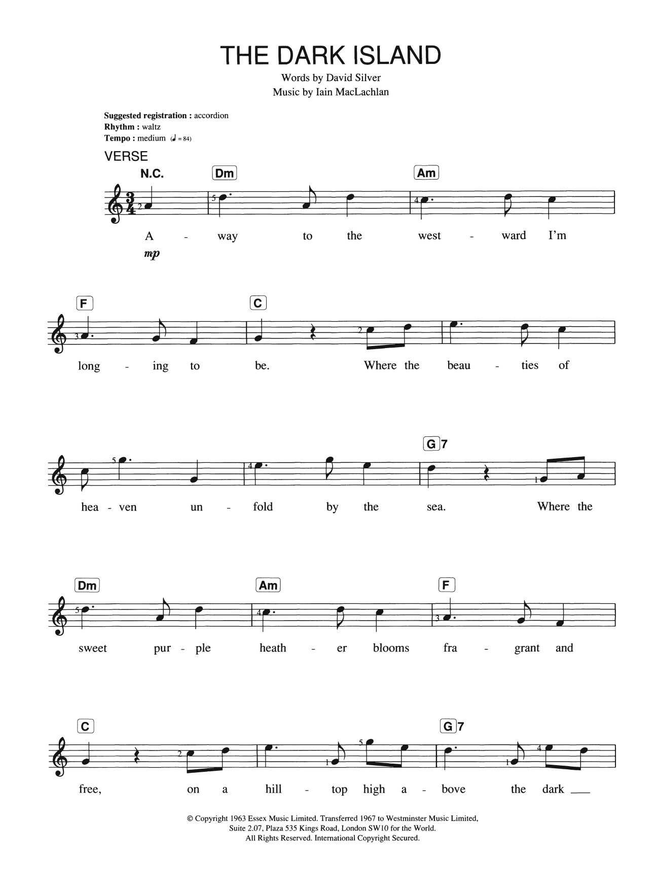 Iain Maclachlan The Dark Island sheet music notes and chords arranged for Piano Chords/Lyrics
