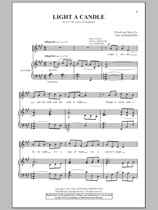 Ian Assersohn Light A Candle sheet music notes and chords arranged for SATB Choir