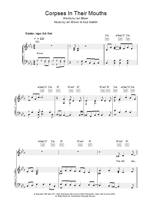 Ian Brown Corpses In Their Mouths sheet music notes and chords arranged for Piano, Vocal & Guitar Chords