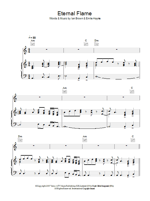 Ian Brown Eternal Flame sheet music notes and chords arranged for Piano, Vocal & Guitar Chords