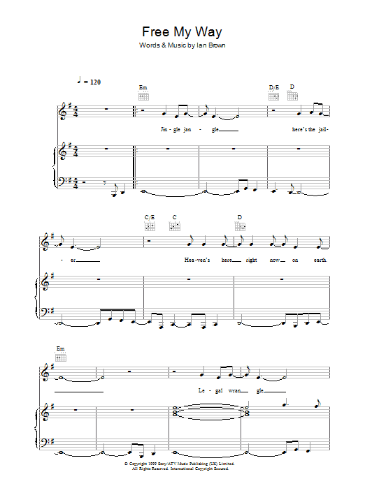 Ian Brown Free My Way sheet music notes and chords arranged for Piano, Vocal & Guitar Chords