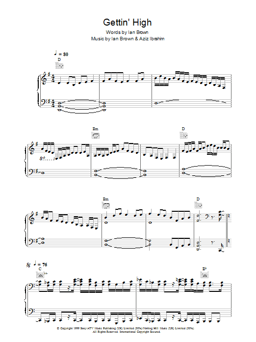 Ian Brown Gettin' High sheet music notes and chords arranged for Piano, Vocal & Guitar Chords