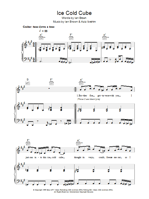 Ian Brown Ice Cold Cube sheet music notes and chords arranged for Piano, Vocal & Guitar Chords