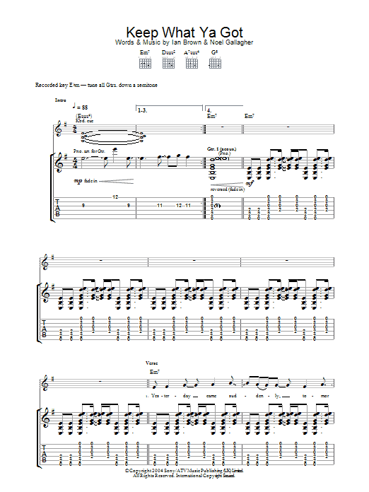Ian Brown Keep What Ya Got sheet music notes and chords arranged for Guitar Tab