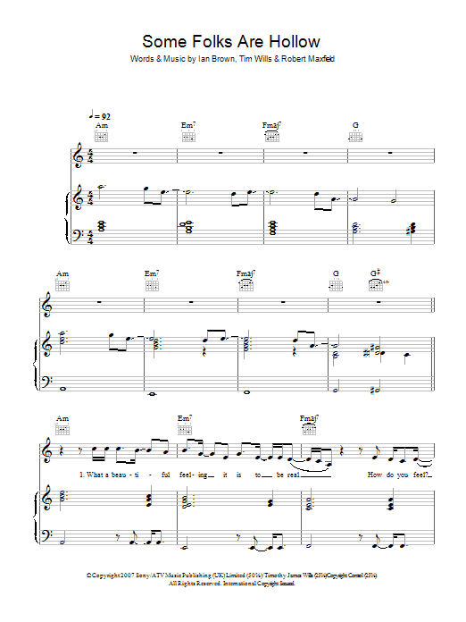 Ian Brown Some Folks Are Hollow sheet music notes and chords arranged for Piano, Vocal & Guitar Chords