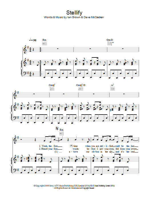 Ian Brown Stellify sheet music notes and chords arranged for Piano, Vocal & Guitar Chords