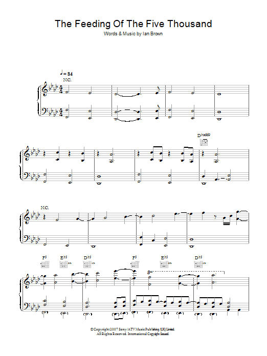Ian Brown The Feeding Of The Five Thousand sheet music notes and chords arranged for Piano, Vocal & Guitar Chords