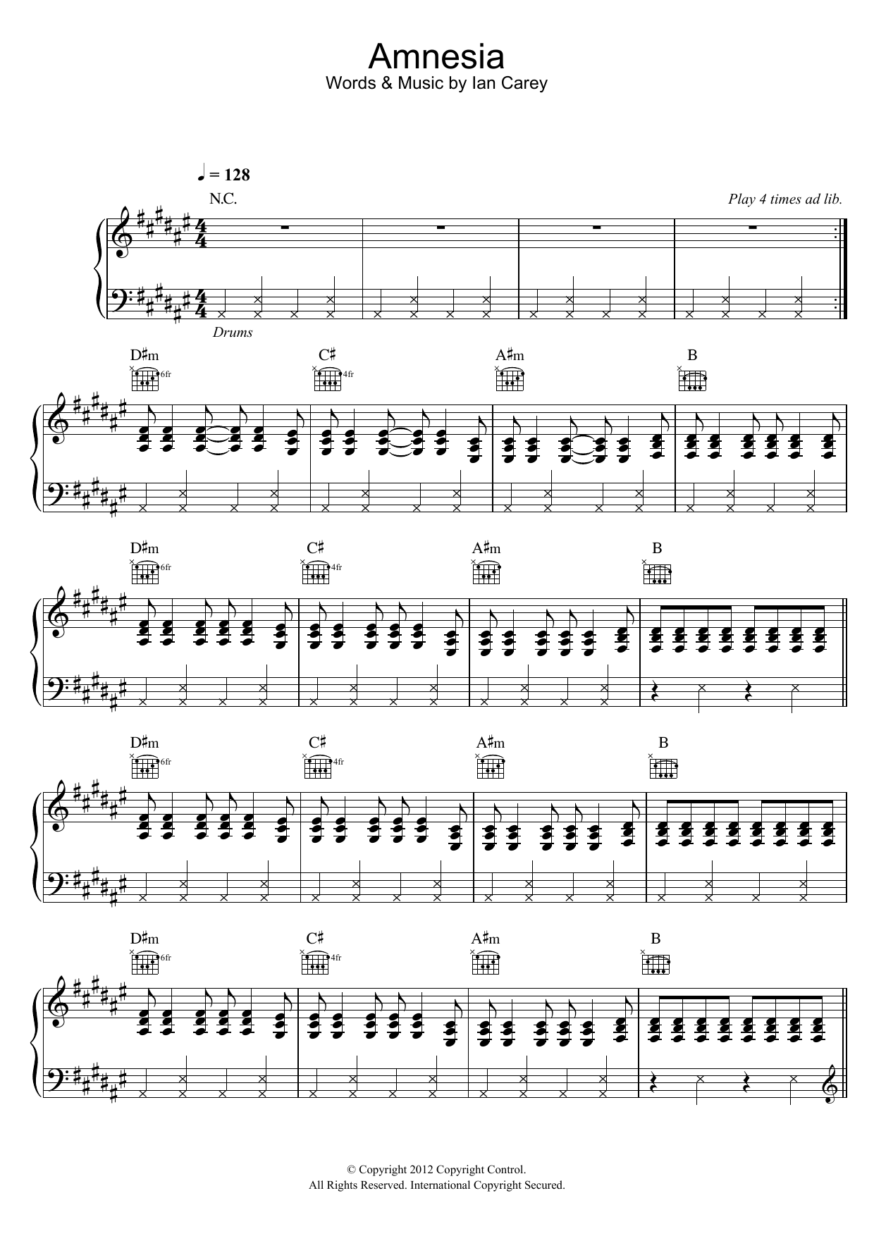 Ian Carey Amnesia (featuring Timbaland and Brasco) sheet music notes and chords arranged for Piano, Vocal & Guitar Chords