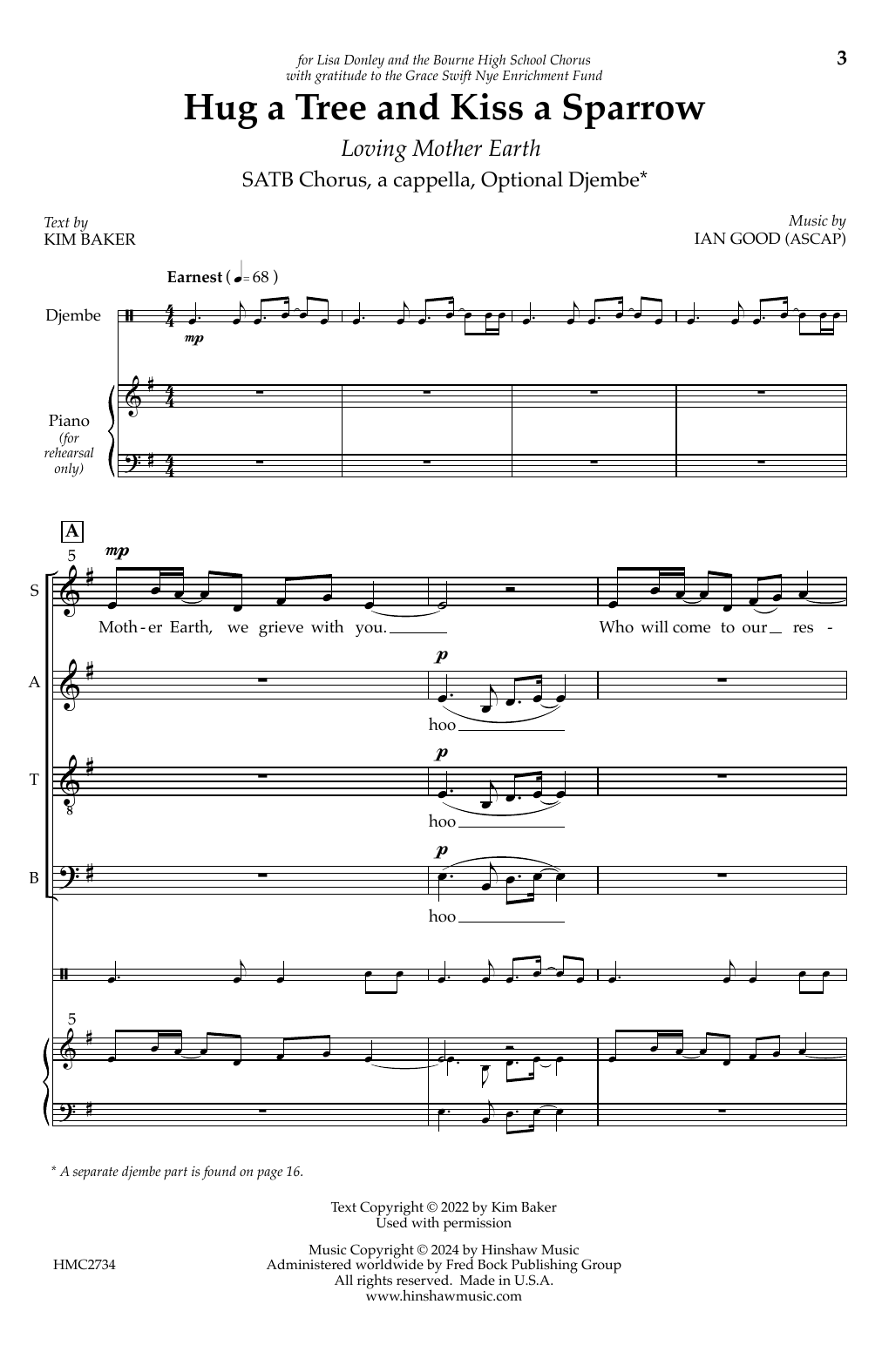 Ian Good Hug A Tree and Kiss A Sparrow sheet music notes and chords arranged for SATB Choir