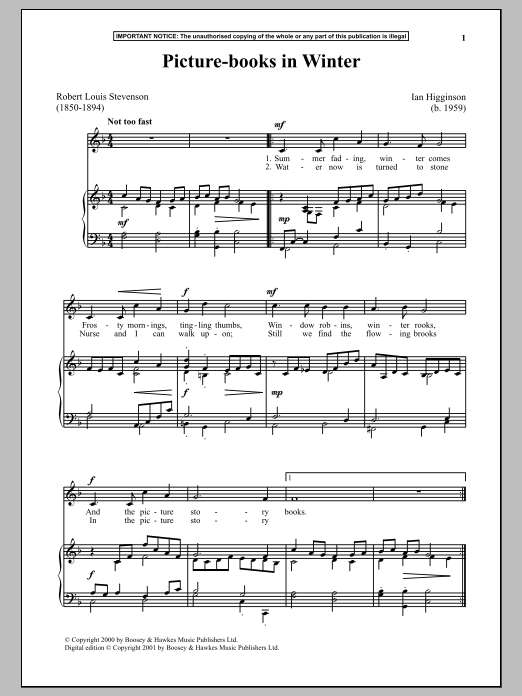 Ian Higginson Picture Books In Winter sheet music notes and chords arranged for Piano & Vocal