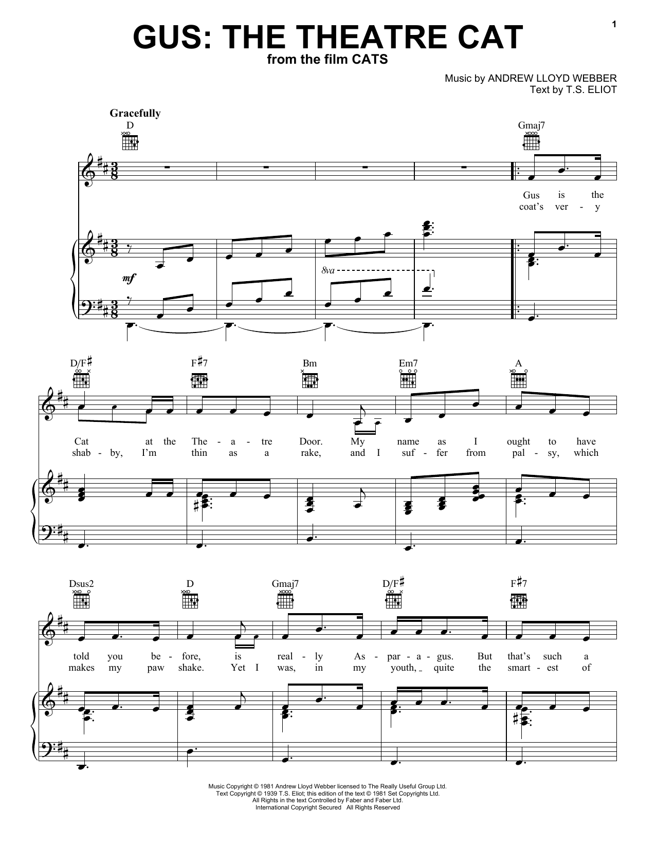 Ian McKellen Gus: The Theatre Cat (from the Motion Picture Cats) sheet music notes and chords arranged for Piano, Vocal & Guitar Chords (Right-Hand Melody)