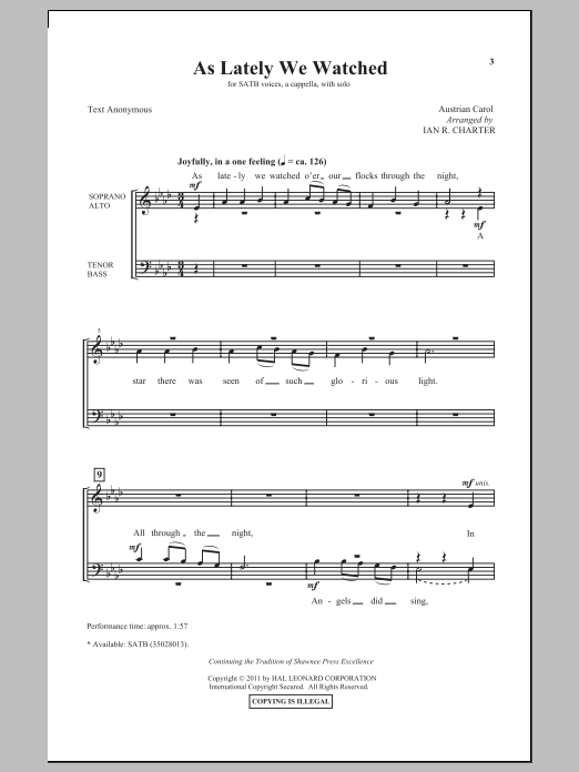 Ian R. Charter As Lately We Watched sheet music notes and chords arranged for SATB Choir