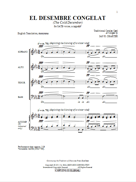 Ian R. Charter El Desembre Congelat sheet music notes and chords arranged for SATB Choir