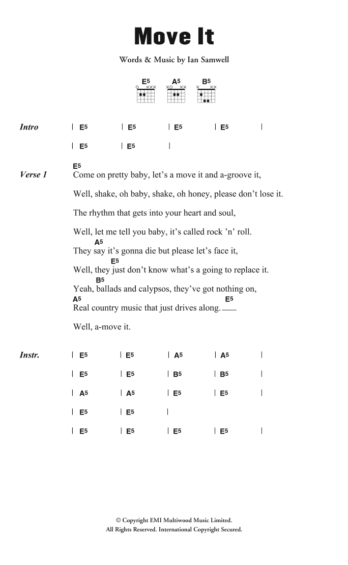 Cliff Richard & The Drifters Move It sheet music notes and chords arranged for Guitar Chords/Lyrics