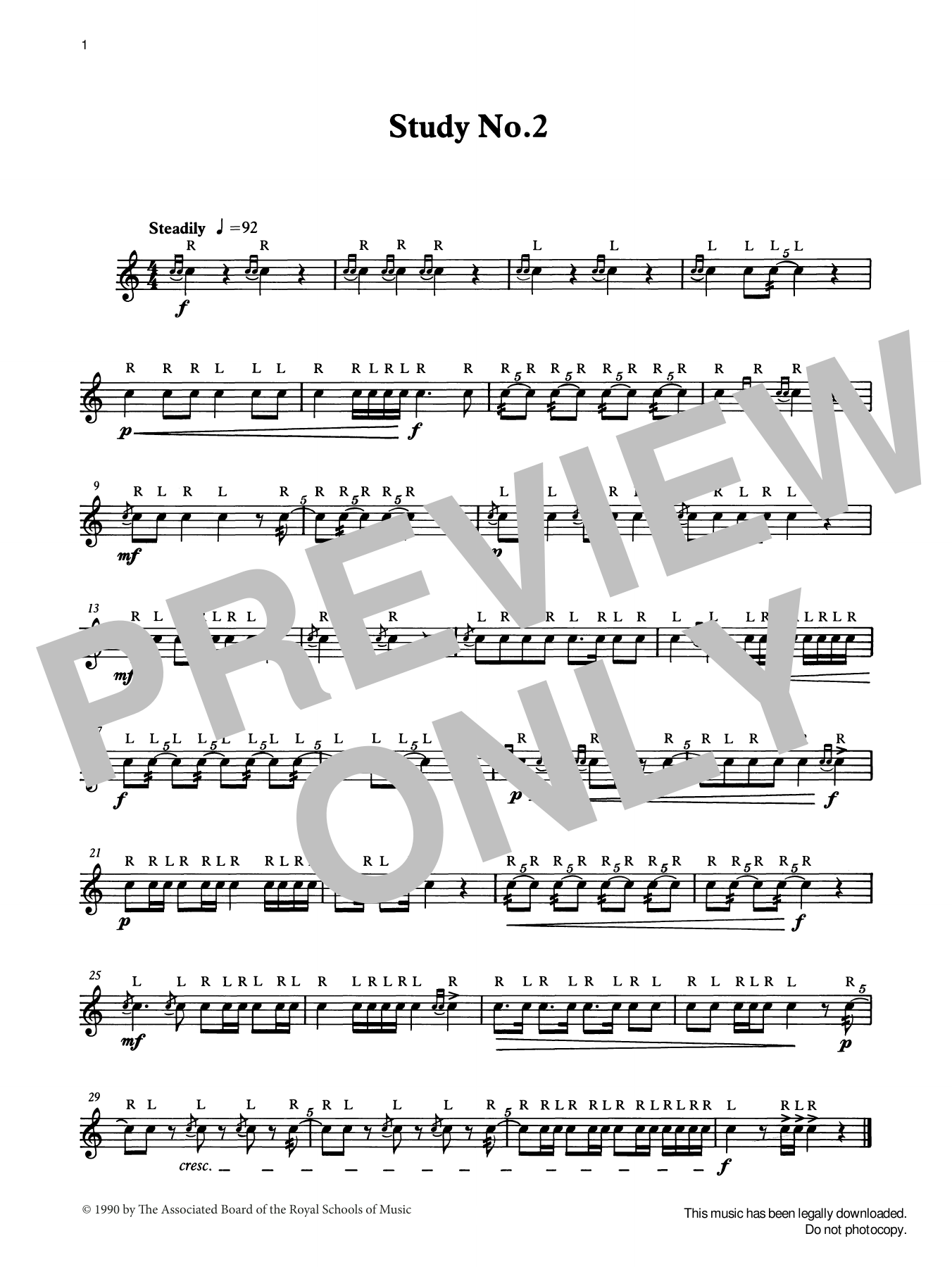 Ian Wright, Alwyn Green and Kevin Hathaway Study No.2  from Graded Music for Snare Drum, Book I sheet music notes and chords arranged for Percussion Solo