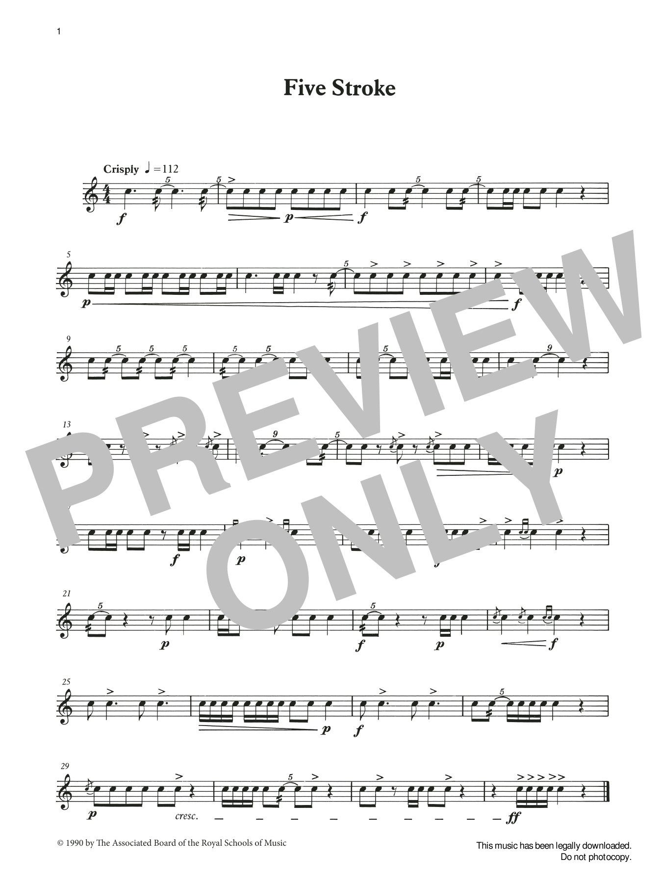 Ian Wright and Kevin Hathaway Five Stroke from Graded Music for Snare Drum, Book II sheet music notes and chords arranged for Percussion Solo