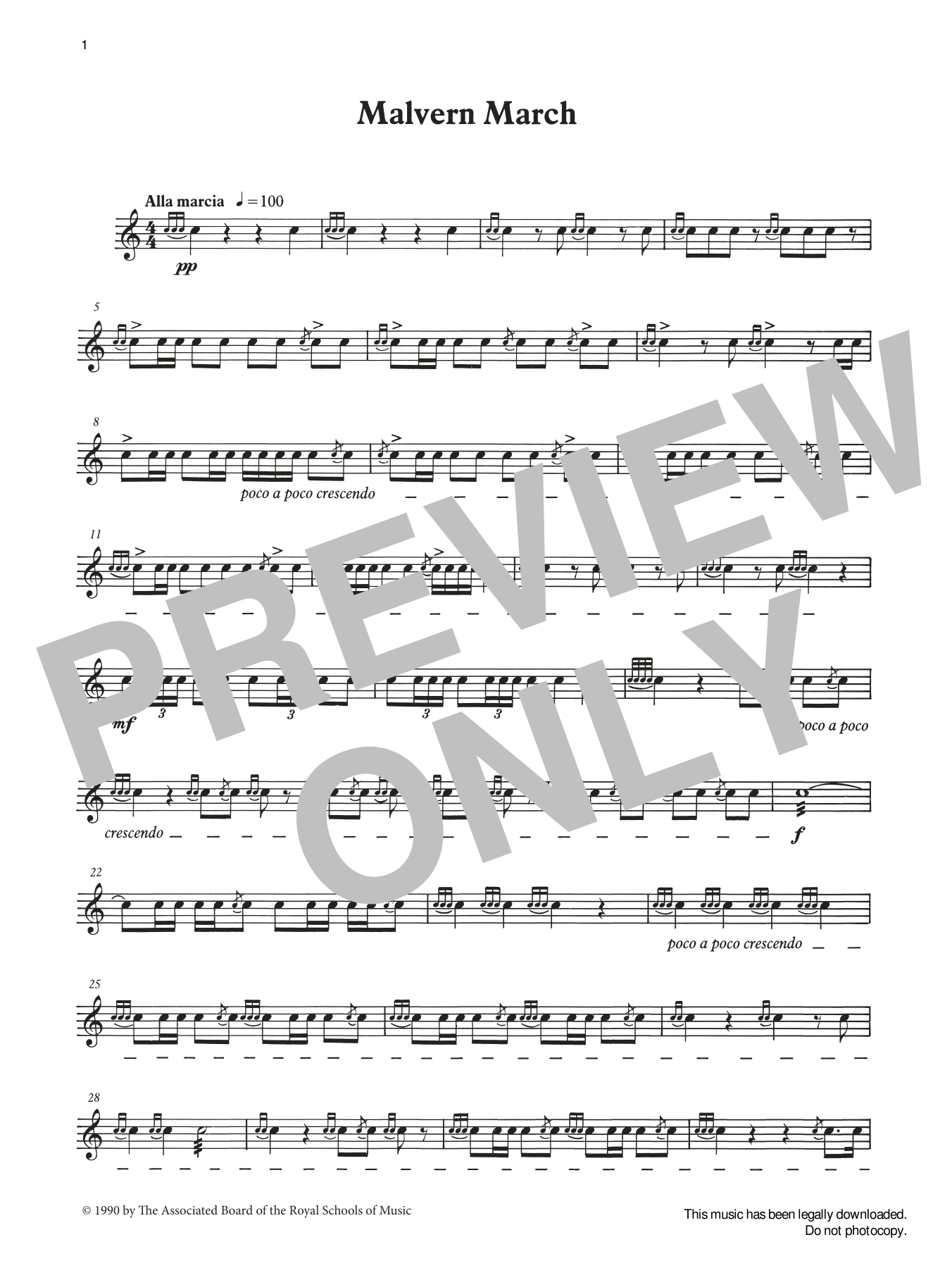 Ian Wright and Kevin Hathaway Malvern March from Graded Music for Snare Drum, Book III sheet music notes and chords arranged for Percussion Solo
