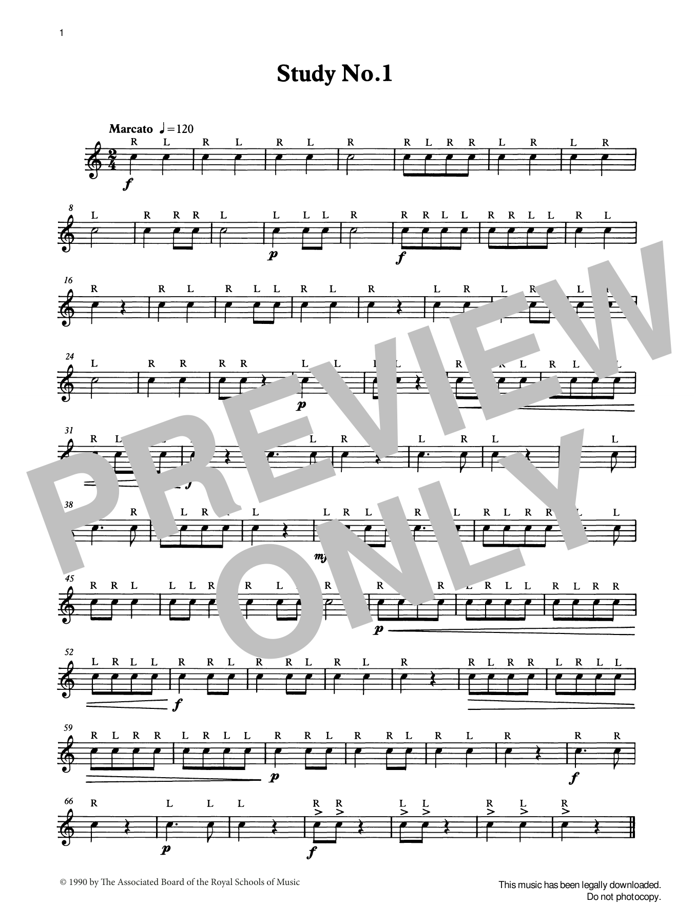 Ian Wright and Kevin Hathaway Study No.1 from Graded Music for Snare Drum, Book I sheet music notes and chords arranged for Percussion Solo