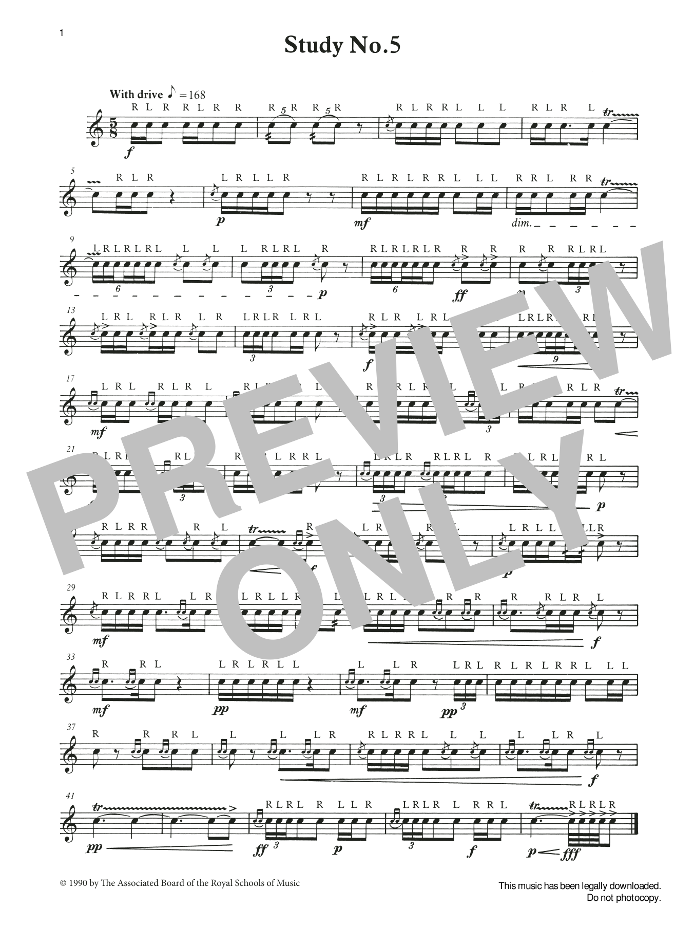Ian Wright and Kevin Hathaway Study No.5 from Graded Music for Snare Drum, Book III sheet music notes and chords arranged for Percussion Solo