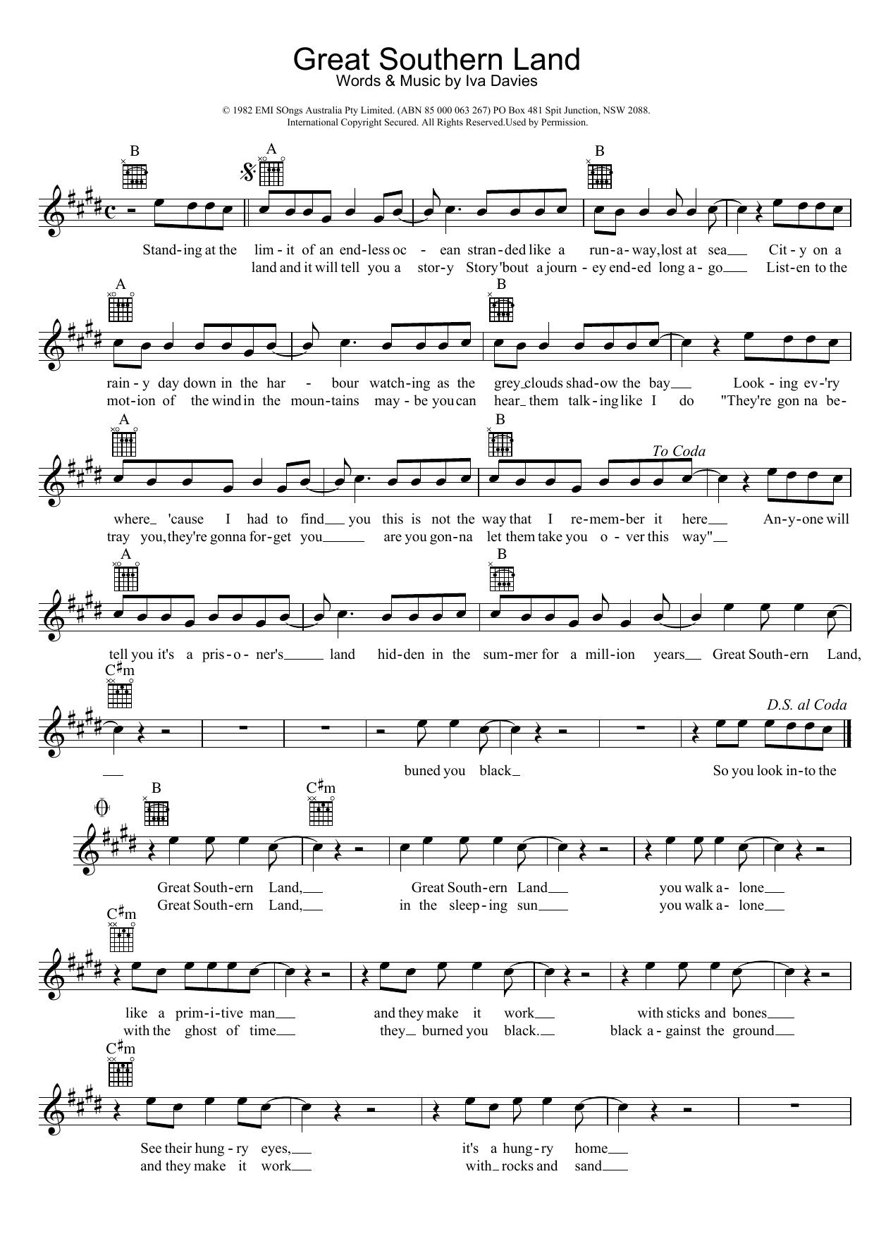 Icehouse Great Southern Land sheet music notes and chords arranged for Lead Sheet / Fake Book