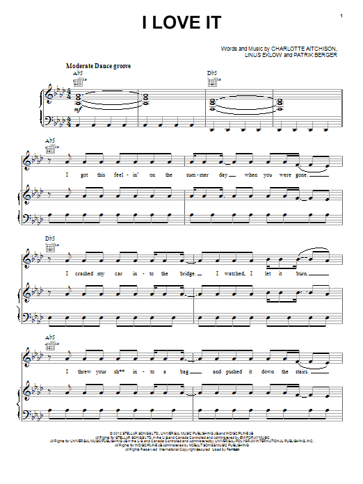 Icona Pop I Love It sheet music notes and chords arranged for Piano, Vocal & Guitar Chords (Right-Hand Melody)