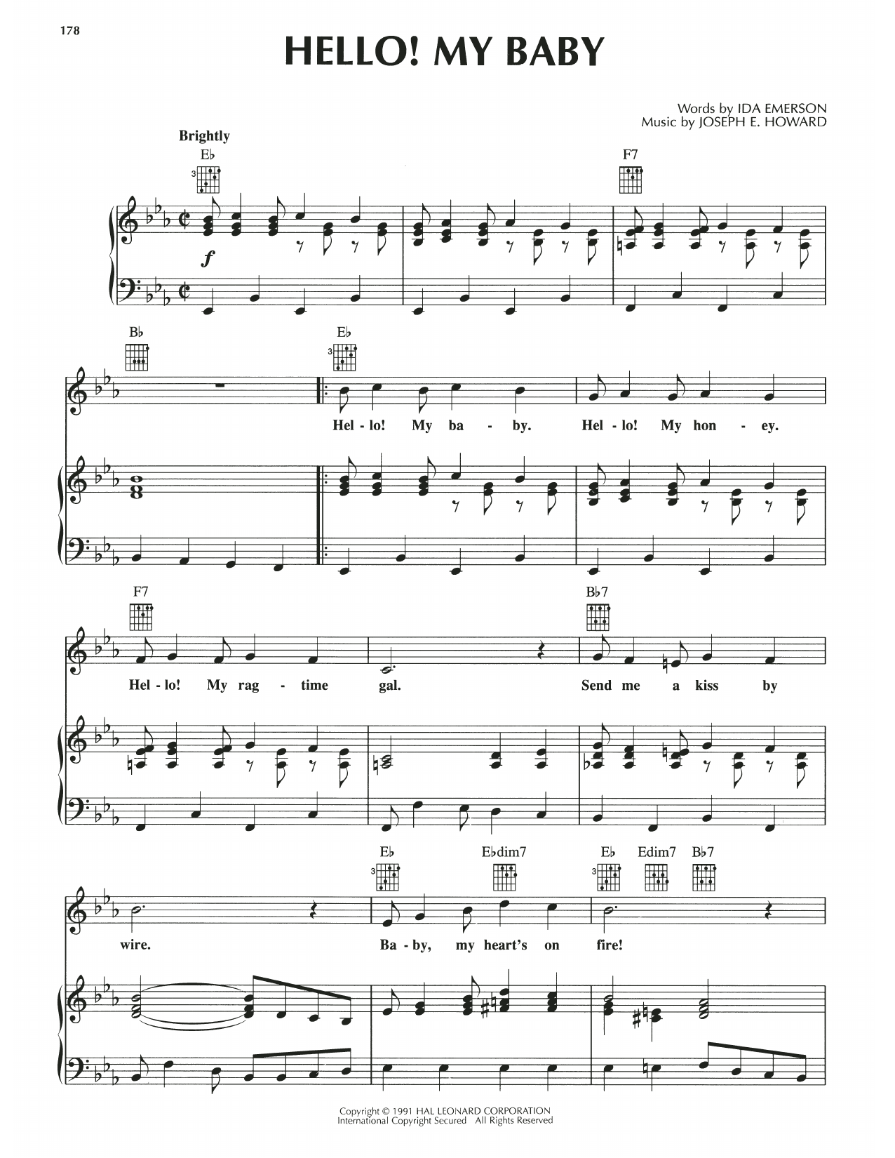 Ida Emerson and Joseph E. Howard Hello! Ma Baby sheet music notes and chords arranged for Piano, Vocal & Guitar Chords (Right-Hand Melody)