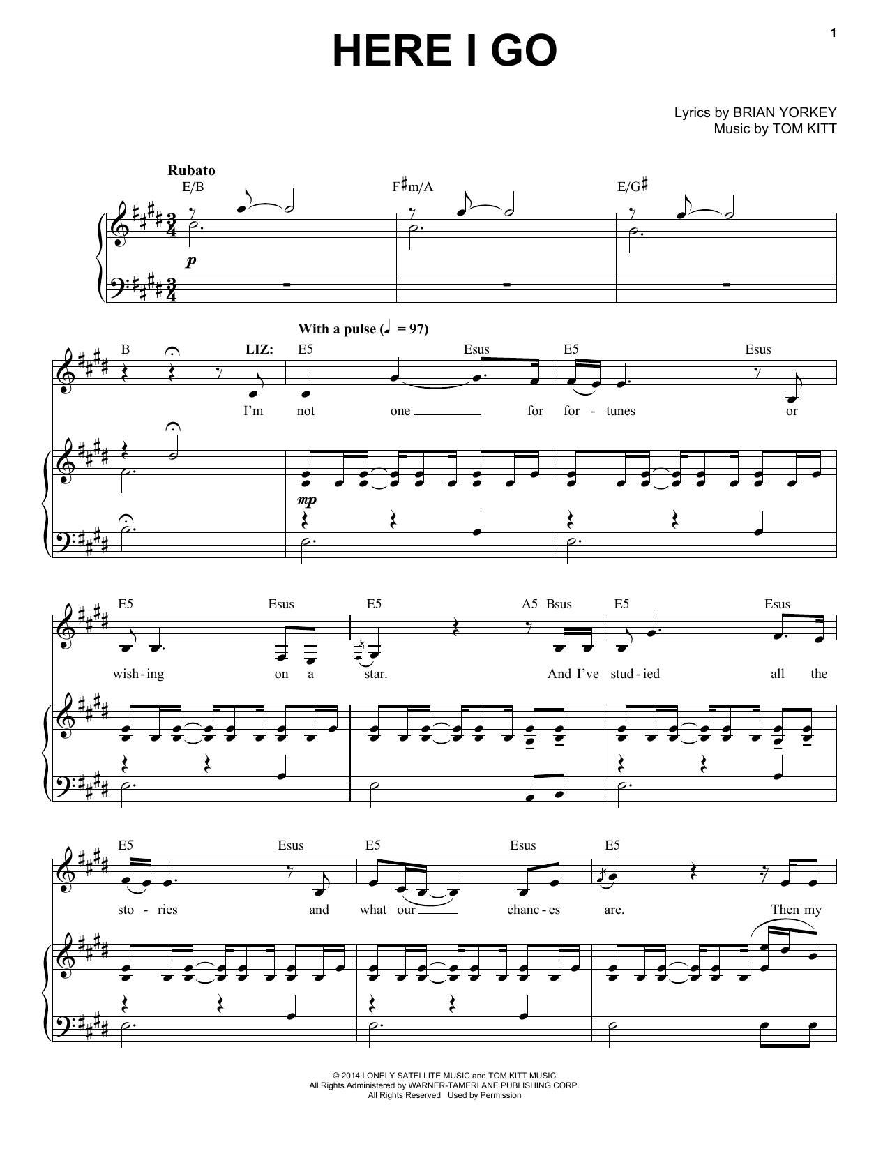 Idina Menzel & James Snyder Here I Go (from If/Then: A New Musical) sheet music notes and chords arranged for Piano & Vocal