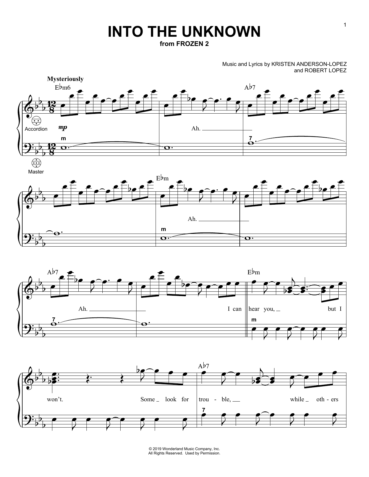 Idina Menzel and AURORA Into The Unknown (from Frozen 2) sheet music notes and chords arranged for Ocarina