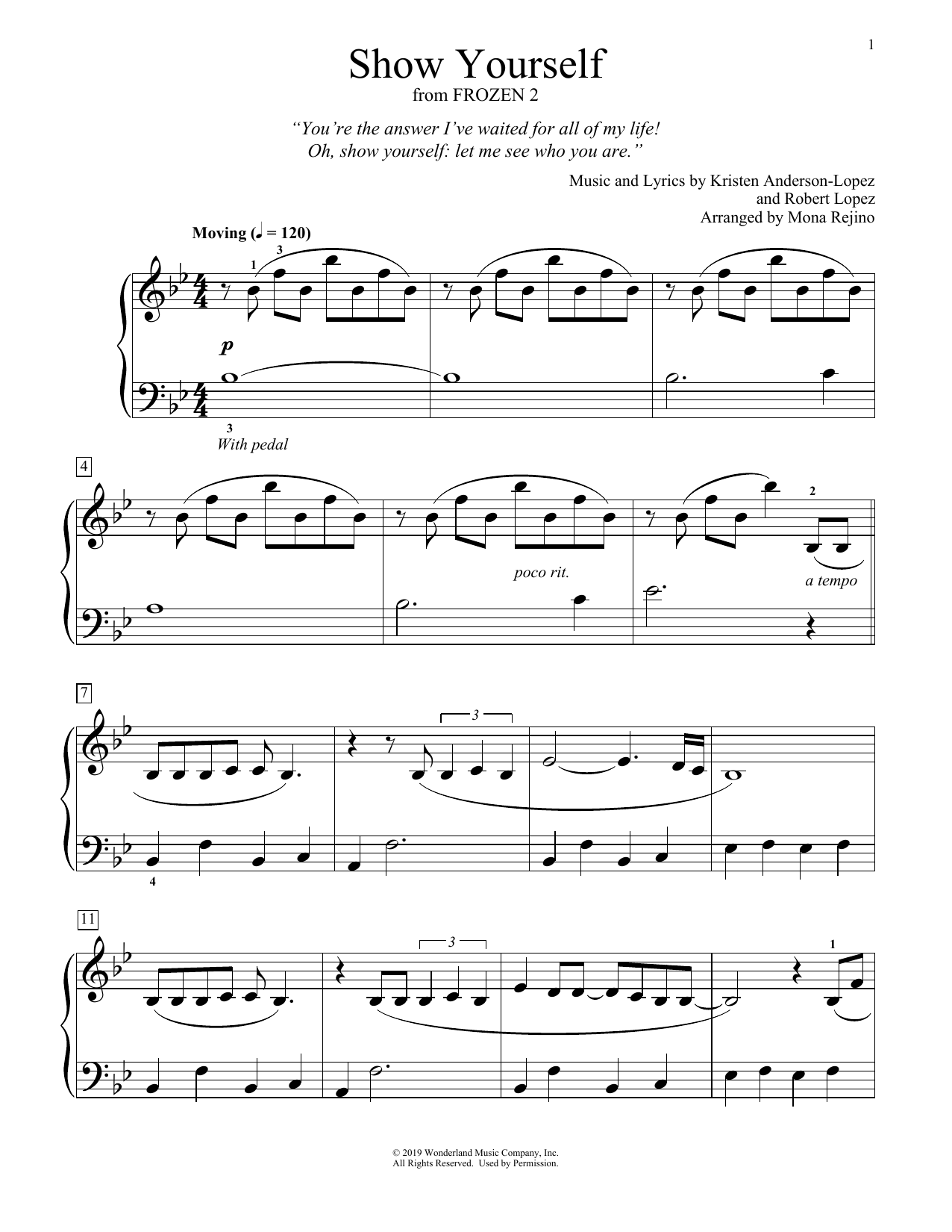 Idina Menzel and Evan Rachel Wood Show Yourself (from Disney's Frozen 2) (arr. Mona Rejino) sheet music notes and chords arranged for Educational Piano