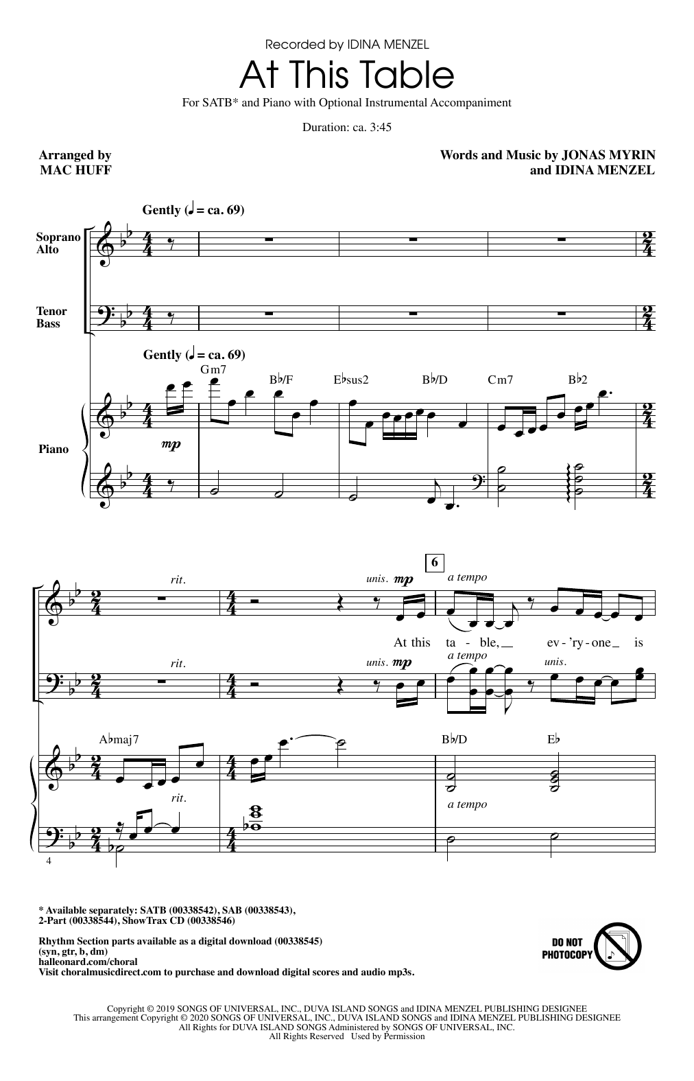 Idina Menzel At This Table (arr. Mac Huff) sheet music notes and chords arranged for 2-Part Choir