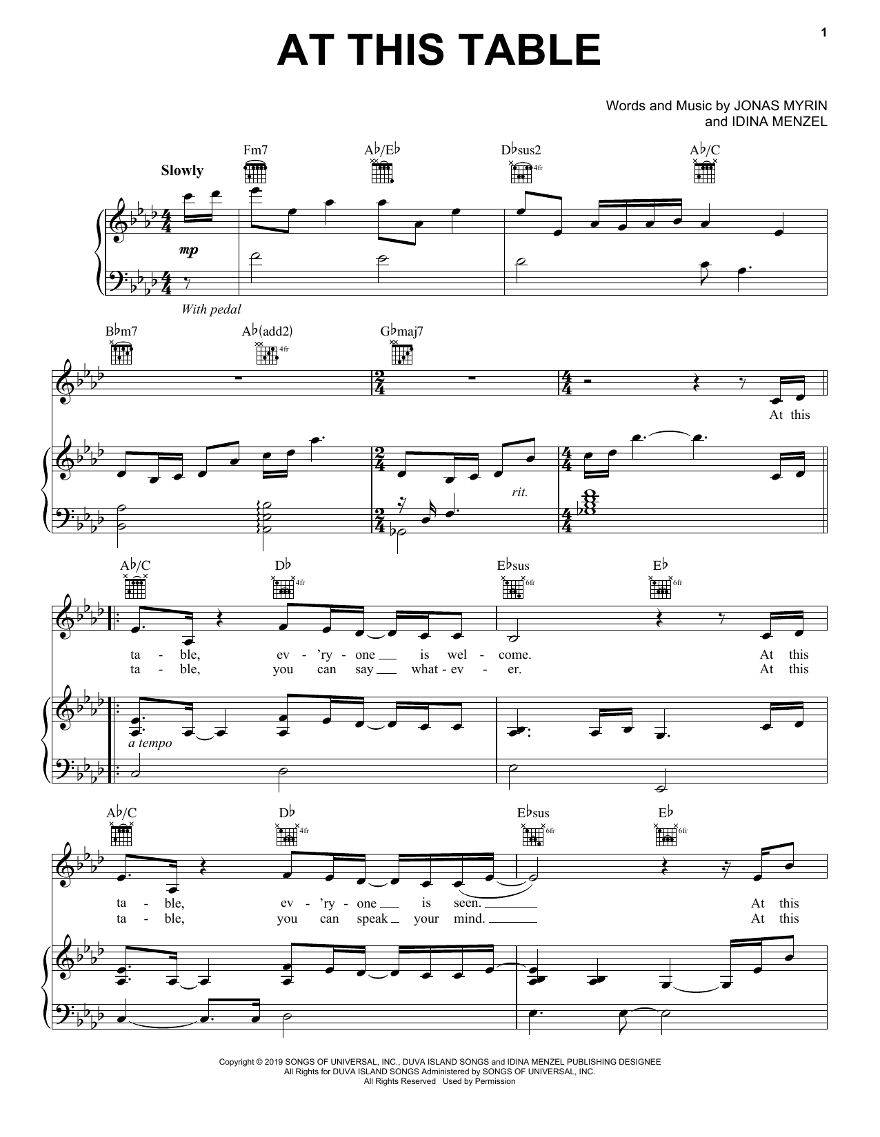 Idina Menzel At This Table sheet music notes and chords arranged for Piano, Vocal & Guitar Chords (Right-Hand Melody)