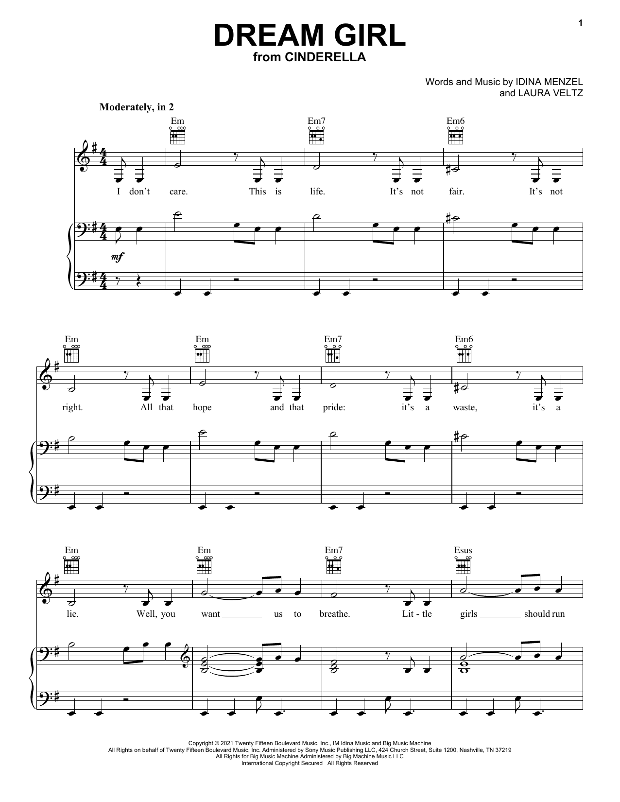 Idina Menzel Dream Girl (from the Amazon Original Movie Cinderella) sheet music notes and chords arranged for Piano, Vocal & Guitar Chords (Right-Hand Melody)