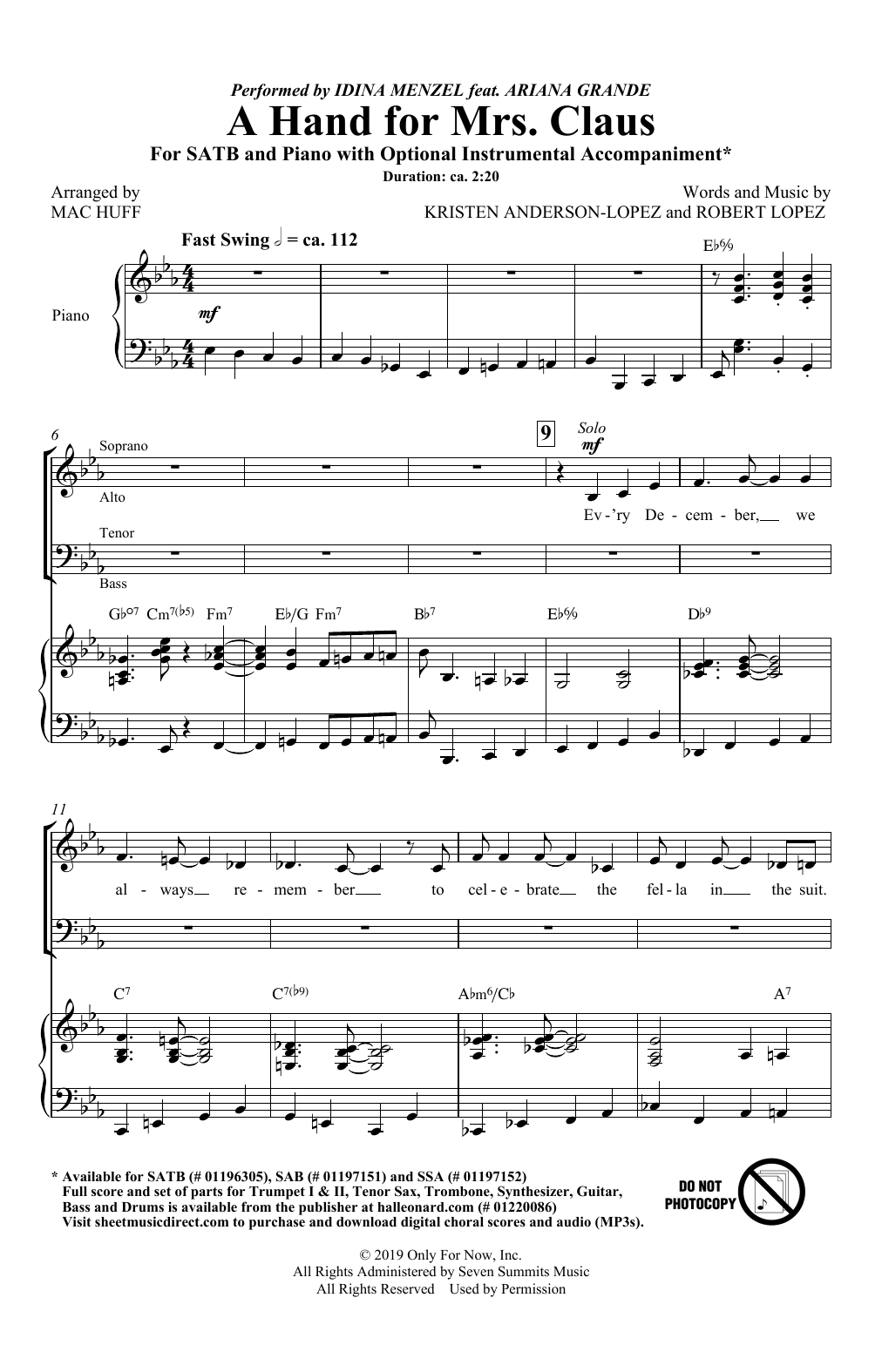 Idina Menzel feat. Ariana Grande A Hand For Mrs. Claus (arr. Mac Huff) sheet music notes and chords arranged for SSA Choir
