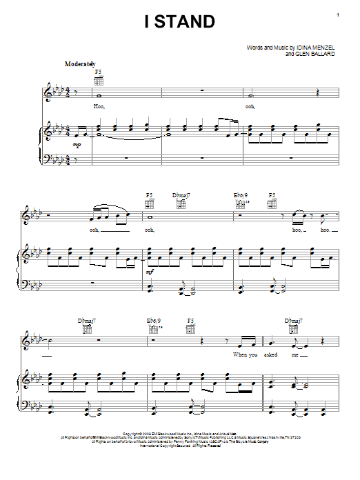 Idina Menzel I Stand sheet music notes and chords arranged for Piano, Vocal & Guitar Chords (Right-Hand Melody)