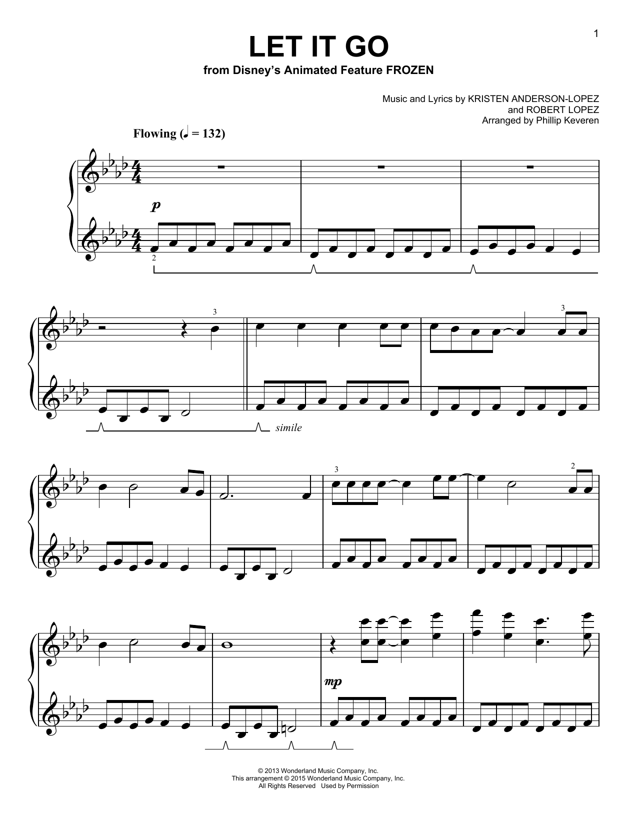 Idina Menzel Let It Go [Classical version] (from Frozen) (arr. Phillip Keveren) sheet music notes and chords arranged for Easy Piano