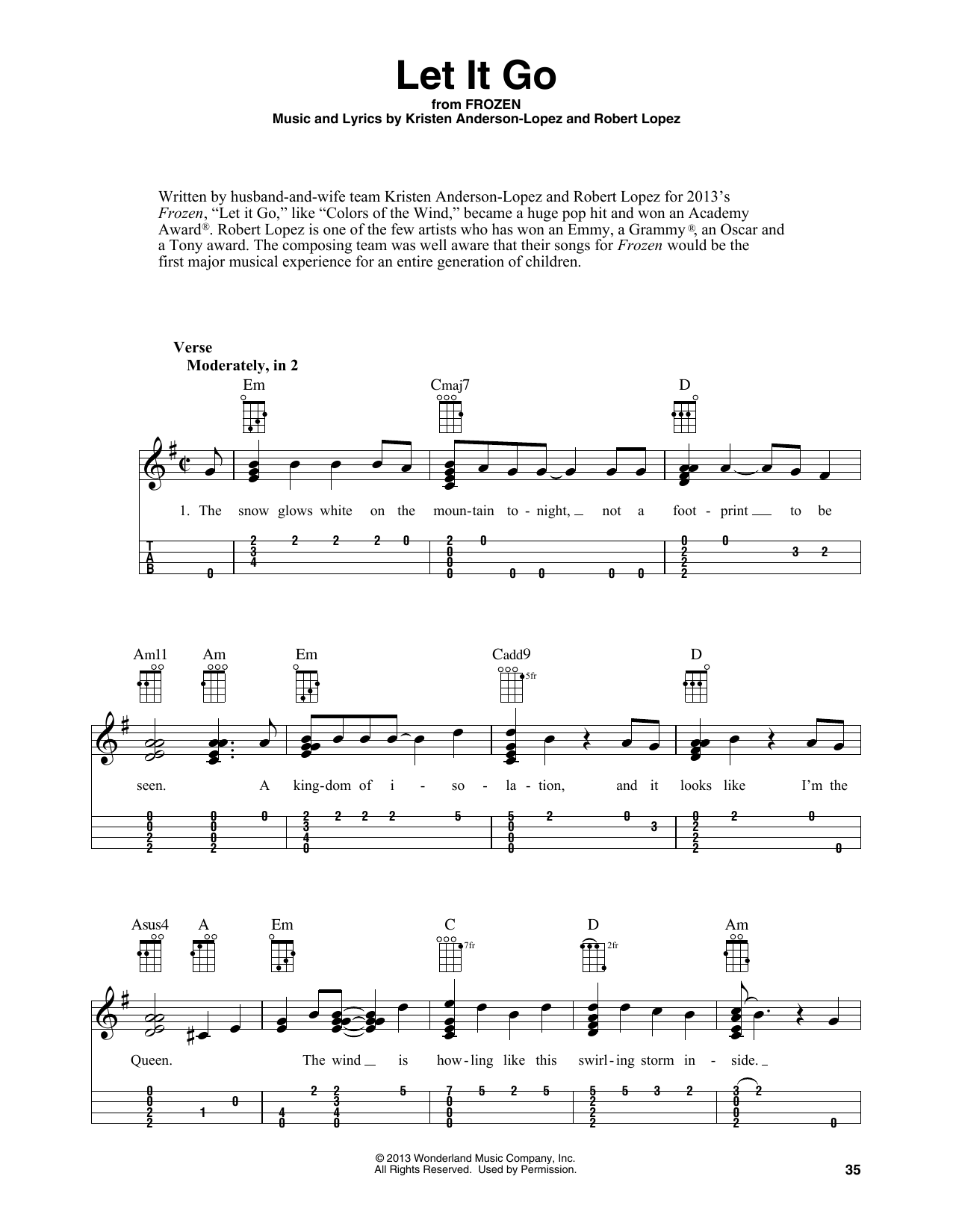 Idina Menzel Let It Go (from Frozen) (arr. Fred Sokolow) sheet music notes and chords arranged for Easy Ukulele Tab