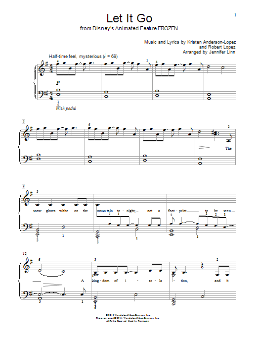 Idina Menzel Let It Go (from Frozen) (arr. Jennifer Linn) sheet music notes and chords arranged for Educational Piano